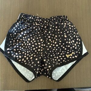 Nike Black Shorts with Light Pink Dot Print and Gold Swoosh